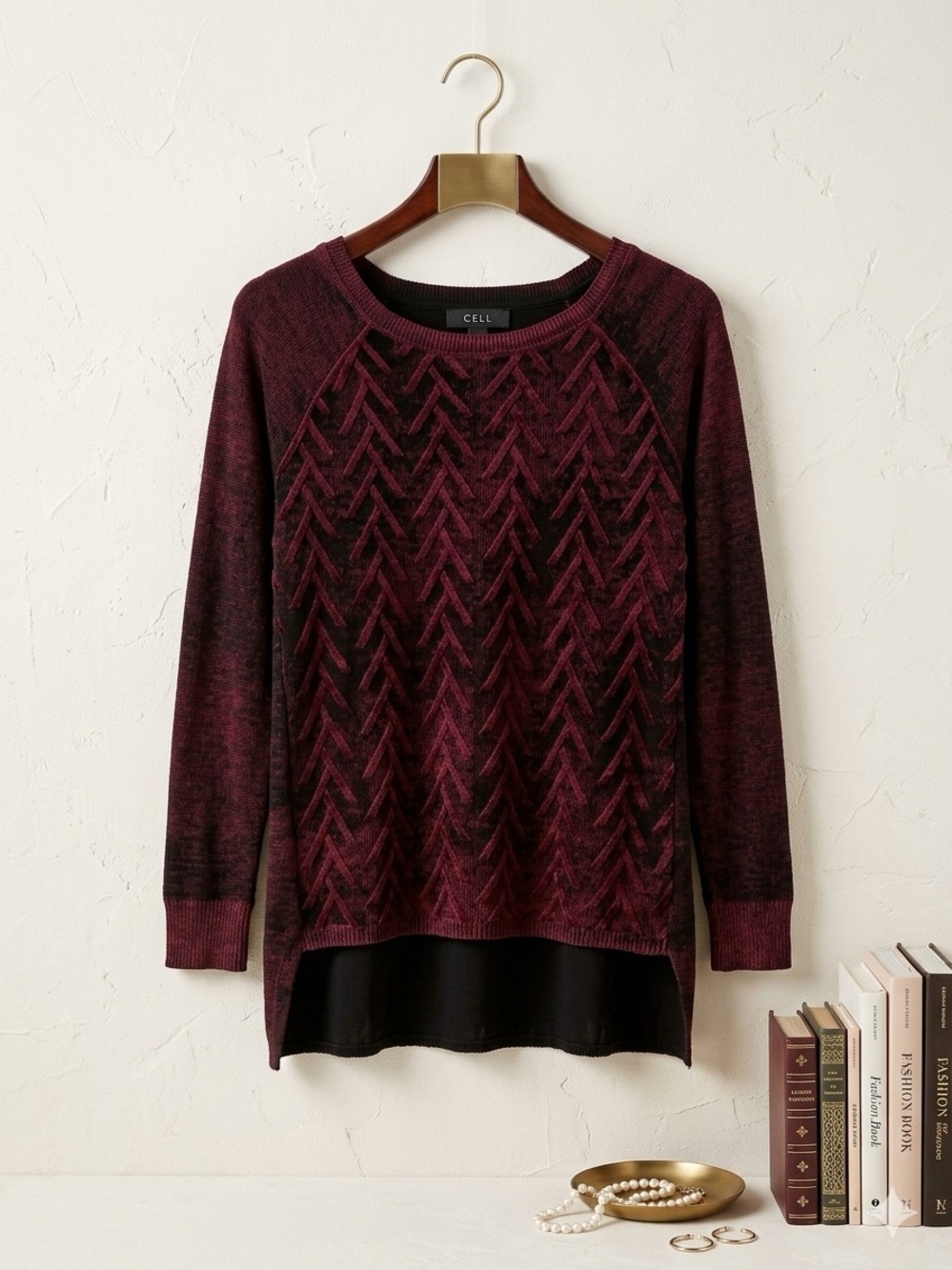 Rock & Republic Maroon Chevron Knit Crewneck Sweater